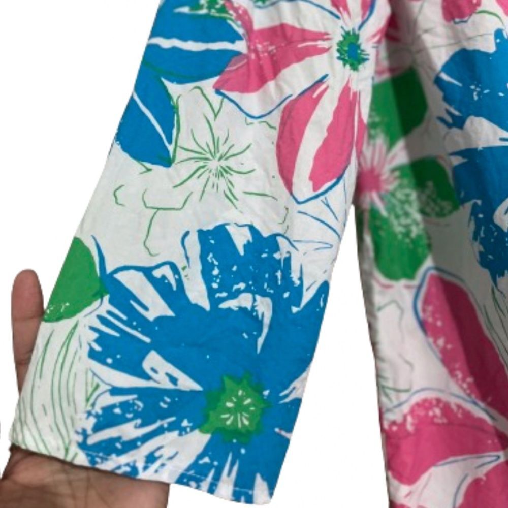 Talbots Women’s Pink Multi Tropical Floral Print 3/4 Sleeve Summer Top Sz-M - Picture 4 of 7